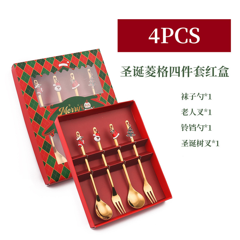 Wクリスマスプレゼントステンレススプーンセット可爱いペンダントデザートスプーンコーヒースプーンフルーツフォークスプーンギフトボックス|undefined
