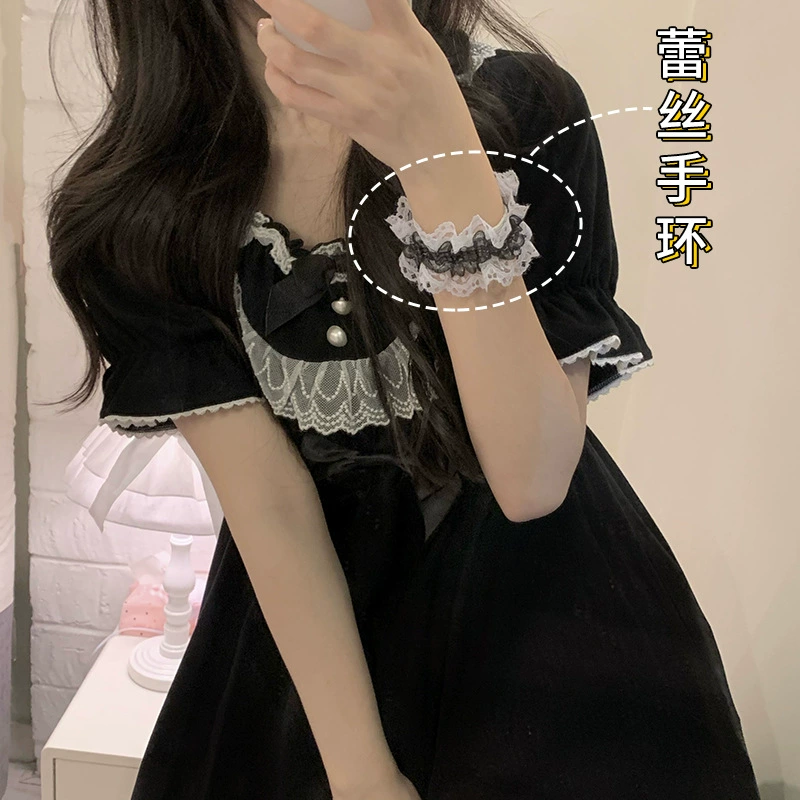 Tide, Japanese black lace bracelet, student pleated skirt, fashionable accessory, Lolita style, simple and elegant design