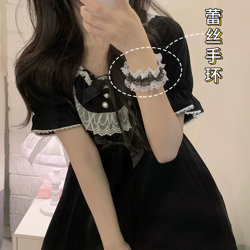 Tide, Japanese black lace bracelet, student pleated skirt, fashionable accessory, Lolita style, simple and elegant design