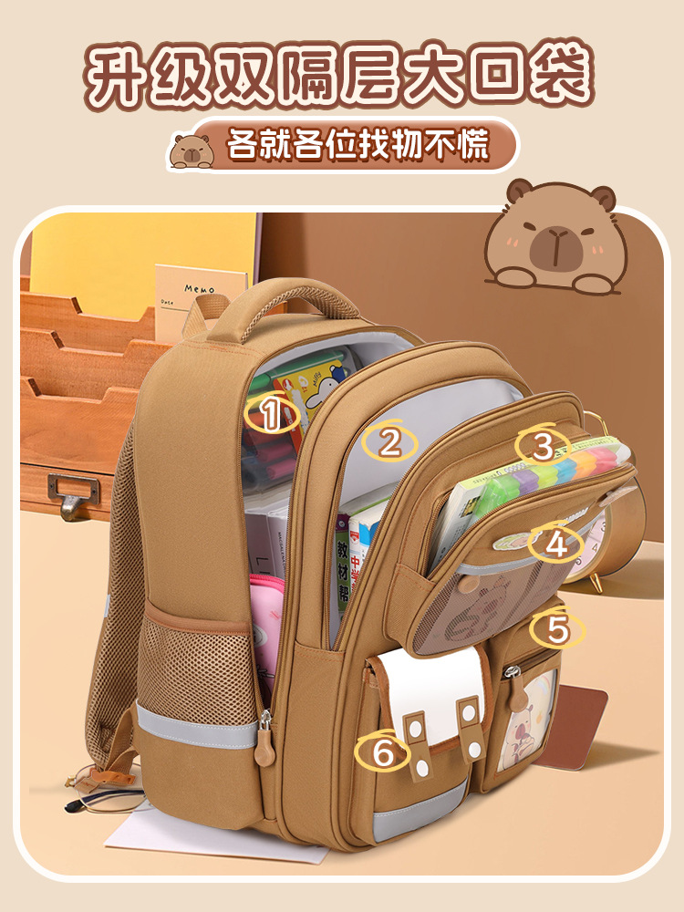 Las nuevas mochilas escolares para niños del compartimento de Kapibalado, las niñas, los niños y los estudiantes de primaria reducen la carga y son livianas, de uno, dos, tres a seis años.