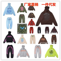 25FW ヨーロッパとアメリカのハイストリート 555555 レトロ迷彩フォームレターフード付きスウェットシャツ男性と女性のカジュアルパンツスーツ
