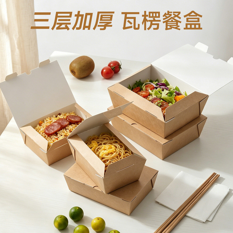 Factory Wholesale Free Shipping Corrugated Paper Thickened and Reinforced Leak-Proof Microwaveable Disposable Takeaway Packaging Kraft Paper Lunch Box Factory Wholesale Free Shipping Corrugated Paper Thickened and Reinforced Leak-Proof Microwaveable Disposable Takeaway Packaging Kraft Paper Lunch Box