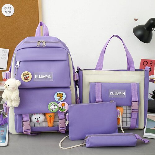 Backpack New Student Korean Style Casual Mother and Child Bag Four-piece Canvas Women's Bag Cute Harajuku Large Capacity Backpack