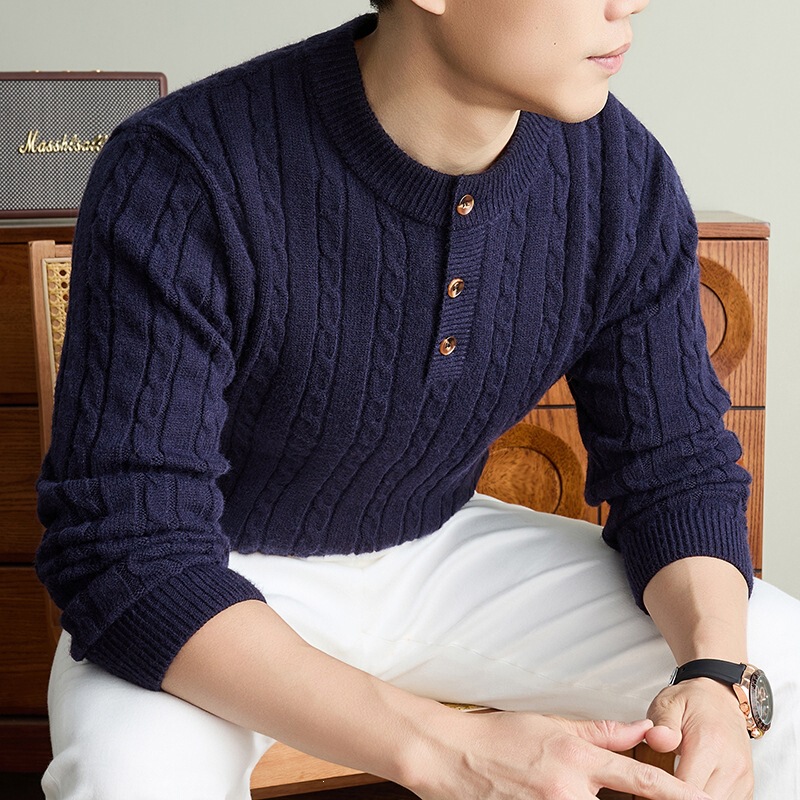 Cross-border foreign trade dropshipping 2026 autumn and winter new Henry collar knit sweater, popular stock, casual and versatile Cross-border foreign trade dropshipping 2026 autumn and winter new Henry collar knit sweater, popular stock, casual and versatile