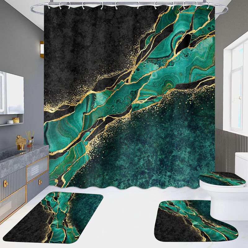 Source Factory High-Definition Digital Printing New Marble Shower Curtain Four-Piece Set Waterproof No-Drill Bathroom Curtain