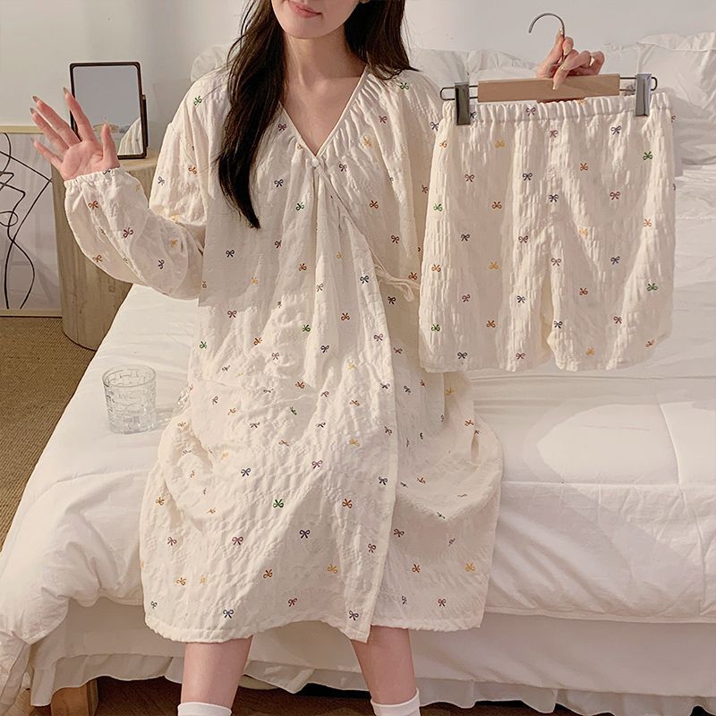 구름 면화 봄과 여름 기대 감금 의류 산후 임산부 간호 잠옷 임신 수유 플러스 사이즈 가정 의류