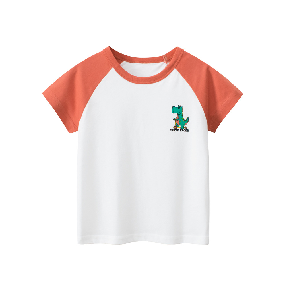 27kids camiseta de manga corta para niños coreanos al por mayor 2025 verano camisa de fondo para niños ropa de bebé para hombres dinosaurio