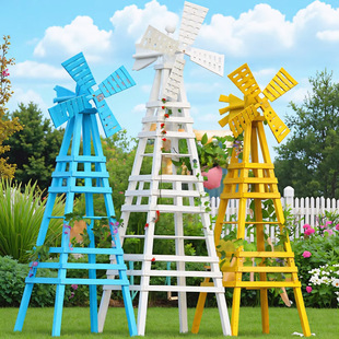 Flower Bracket Climbing Rack Outdoor Gardening Flower Rack Outdoor Courtyard Anticorrosive Wooden Windmill Rose Solid Wood Modeling Flower Rack