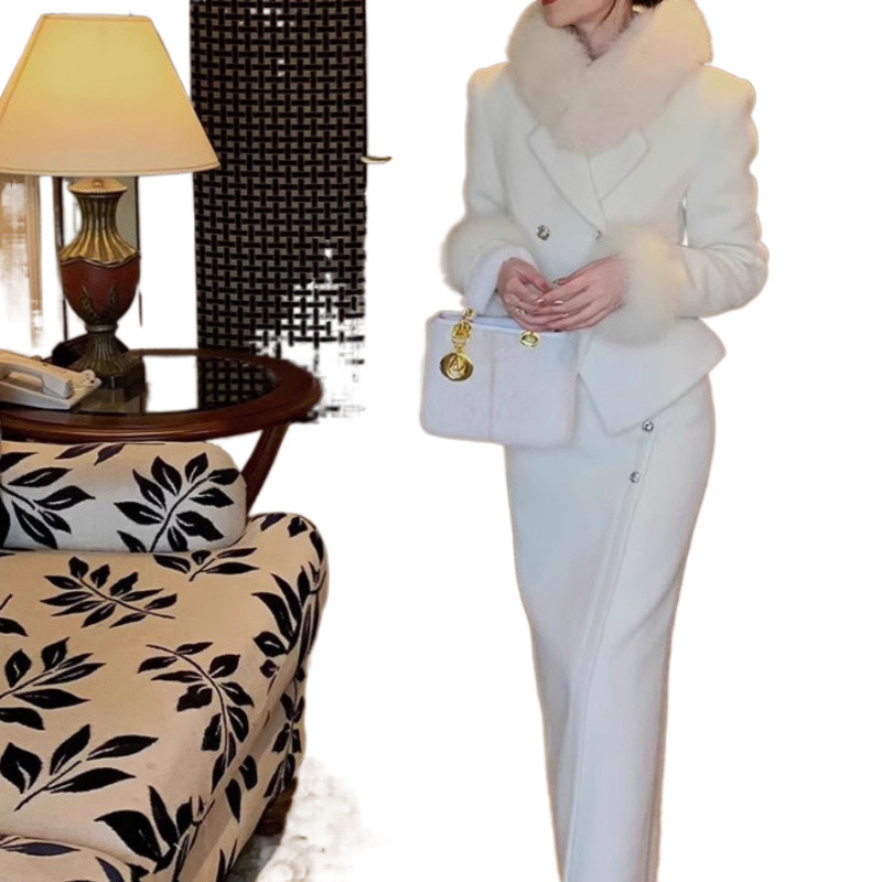 샤오 샹 스타일 코트 스커트 세트 깊은 겨울 하이 엔드 느낌 작은 원피스 사교계 고급 기질 세트