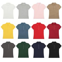 004春夏モデルLFクラシック刺繍五粒ボタン襟純色シンプルなフィット感の甘いpoloシャツ女性モデル