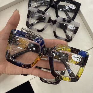 European and American trendy glasses frame square large frame simple high-definition reading glasses anti-blue light cross-border concave shape glasses frame for women