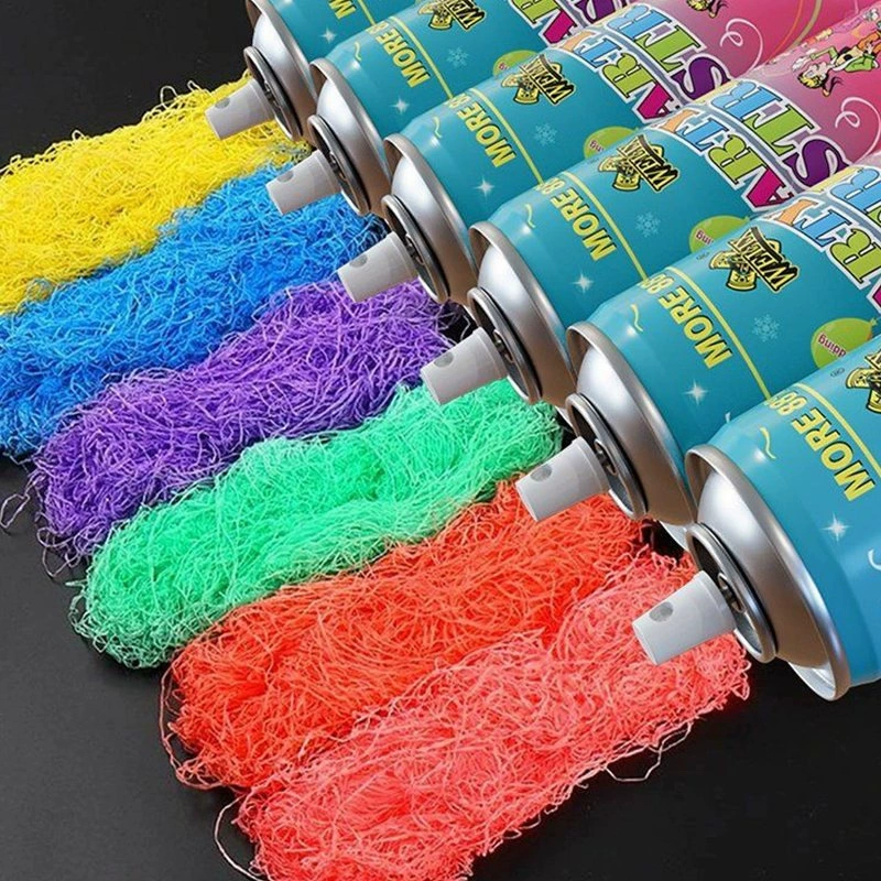 Заводская OEM-настройка 280 мл праздничного снежного спрея с лентой для свадебной вечеринки, ручной цветной спрей, летающий снежный спрей, снежный баллон