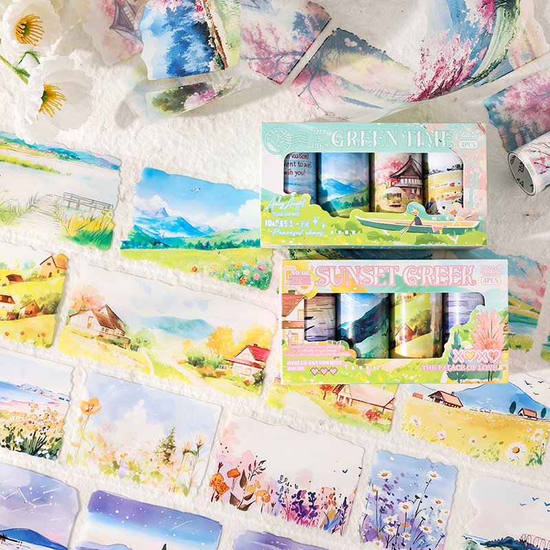 Nubes que fluyen y sombras serie pet tema de paisaje cinta de paisajismo caja de bricolaje material de decoración de cuenta manual cinta de collage