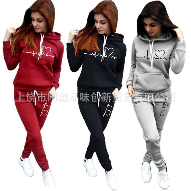 Комплект женских флисовых свитшотов для трансграничной торговли (эксклюзив Amazon): eBay, AliExpress, Wish. Европейская и американская мода, принт в виде сердца.