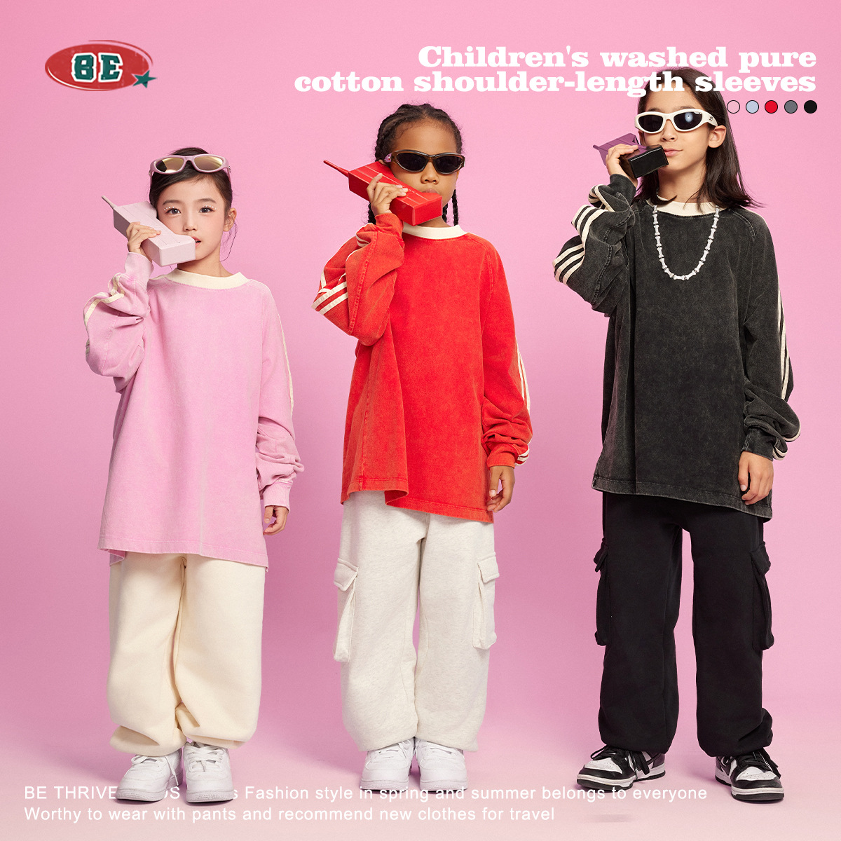 SER ropa infantil | Camiseta de manga larga raglán de algodón puro lavado transfronterizo otoño-invierno 2025 para niños, estilo deportivo moderno, camiseta larga para niños image 3