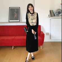 T072 春秋新款新中式国风马甲套丝绒连衣裙穿搭两件套套裙JR