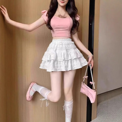 フレンチバレエスタイル春夏スカート女性のための 2025 新しい甘いスタイルハイウエストスリム A ラインショートケーキスカート