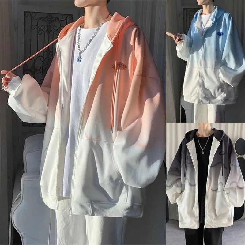 Jacket Men's Tie-Dye Gradient Spring and Autumn Thin Trendy Design Hong Kong Style Jacket New Hooded Trendy Casual Sweatshirt