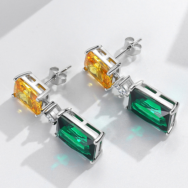 Malachite green geometric earrings with zircon