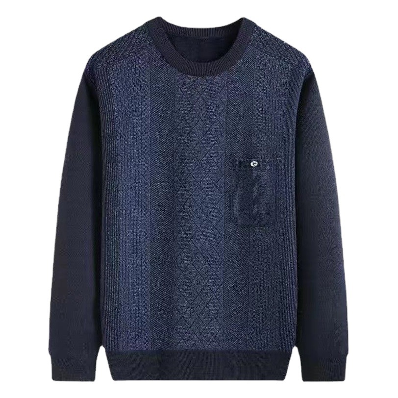 Entrega de una pieza nuevo suéter de invierno suéter mezclado de hombres de mediana edad y ancianos suéter de cuello redondo engrosado con forro polar