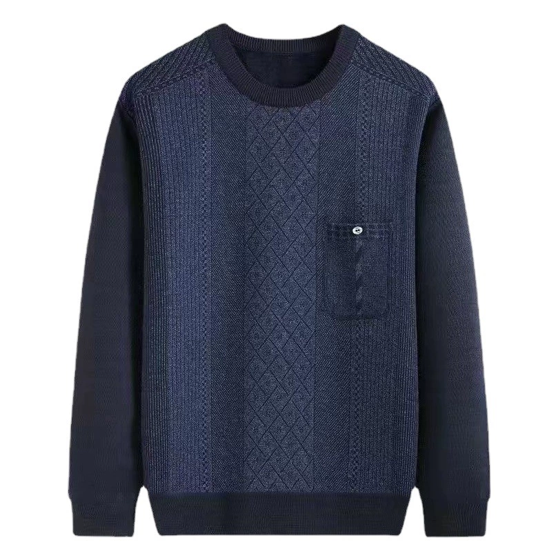 Поколение нового зимнего свитера среднего возраста мужской смешанный свитер на флисовой подкладке утолщенный свитер с круглым вырезом