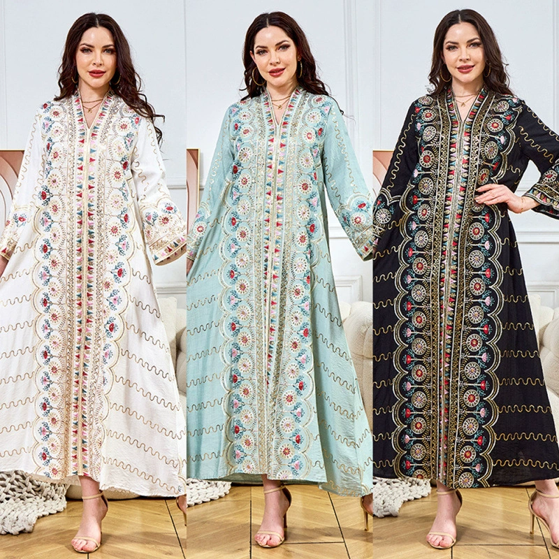 Женское длинное платье-рубашка в стиле Ближнего Востока, мусульманское, с пайетками, новый дизайн 2025 года, свободного кроя, вечернее платье, Дубайское платье.