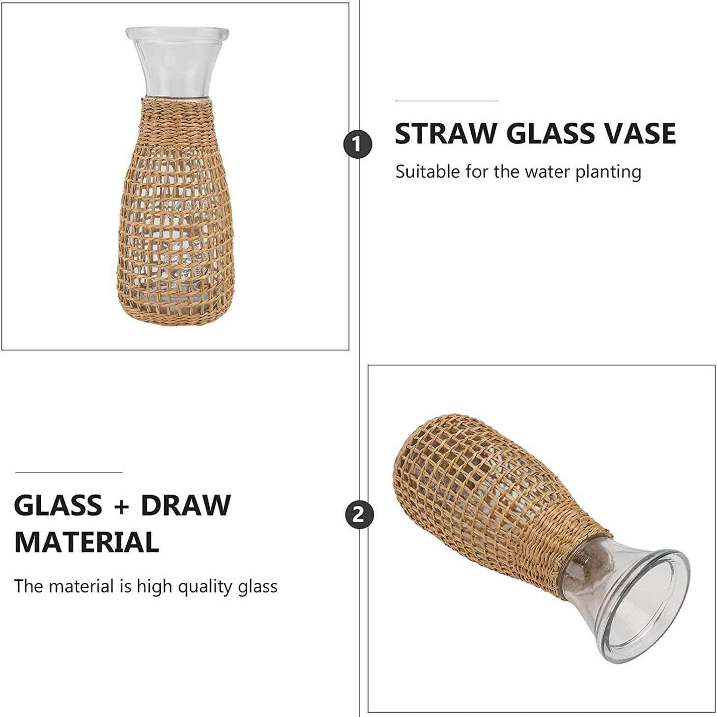 Comercio exterior transfronterizo ins jarrón de vidrio de paja hecho a mano pastoral americana creativa flor seca decoración del hogar