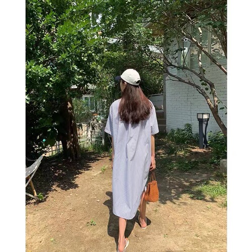 Korean-style casual ocean striped dress factory summer dress temperament design commuting women's shirt