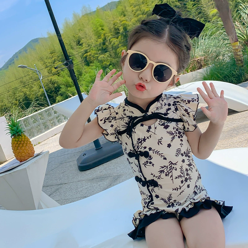 Купальник для девочек лето 2024 новый стиль baby baby китайский стиль принт купальник красная девушка цельный детский купальник