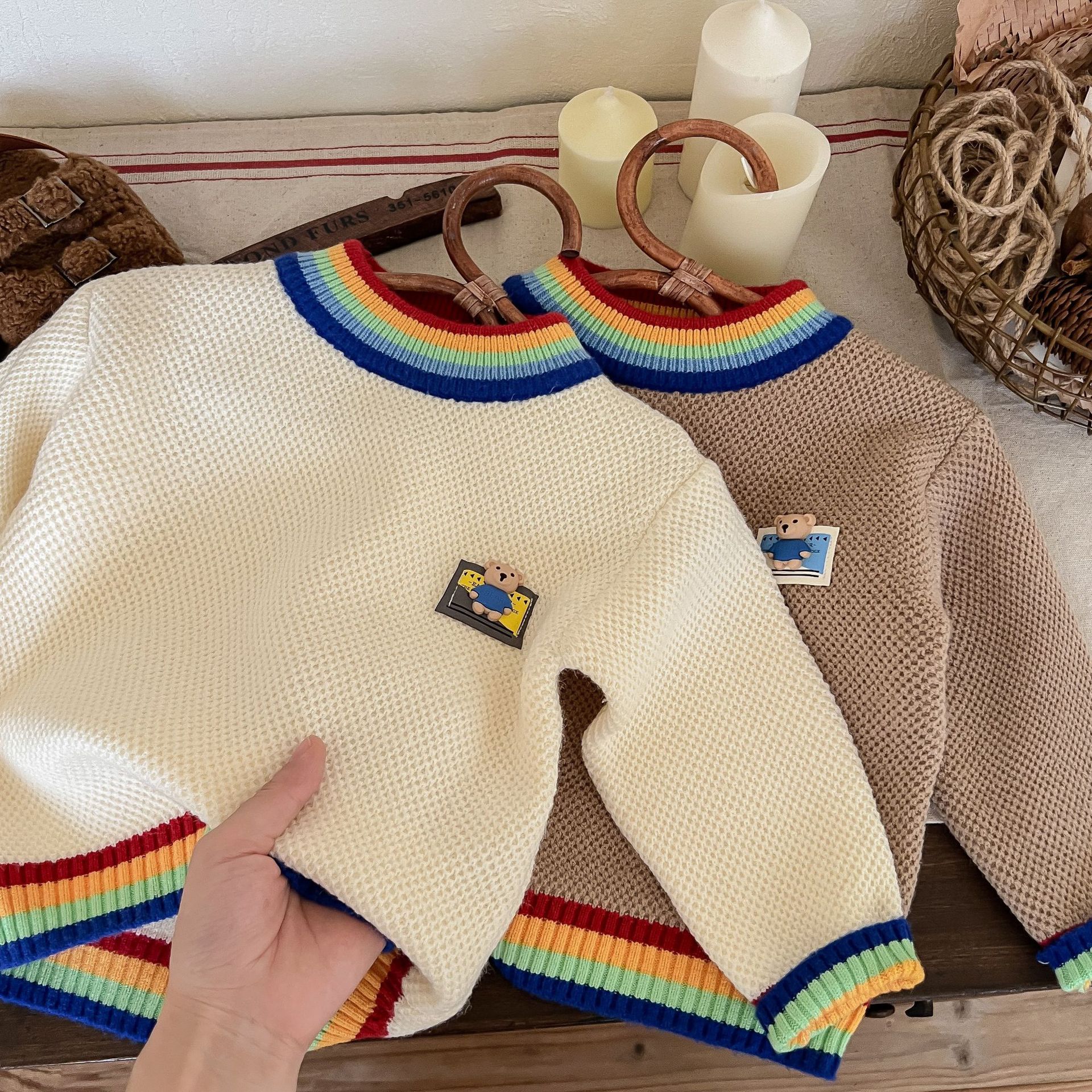 JINYONG Boys Rainbow Cartoon Sweater Cardigan Korean Edition Trendy Baby Knitted Round Neck Outer Wear Children's Coat_voghion.com
