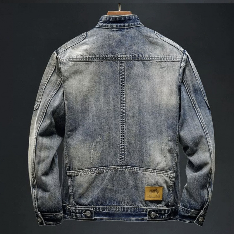 Men's Denim Jacket Trendy Brand New European and American Retro Stand Collar Zipper Motorcycle Jacket Stylish Casual Denim Clothing for Men Men's Denim Jacket Trendy Brand New European and American Retro Stand Collar Zipper Motorcycle Jacket Stylish Casual Denim Clothing for Men