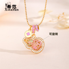 s925纯银珐琅祥云灵动葫芦项链女精致可转动葫芦吊坠毛衣链爆款