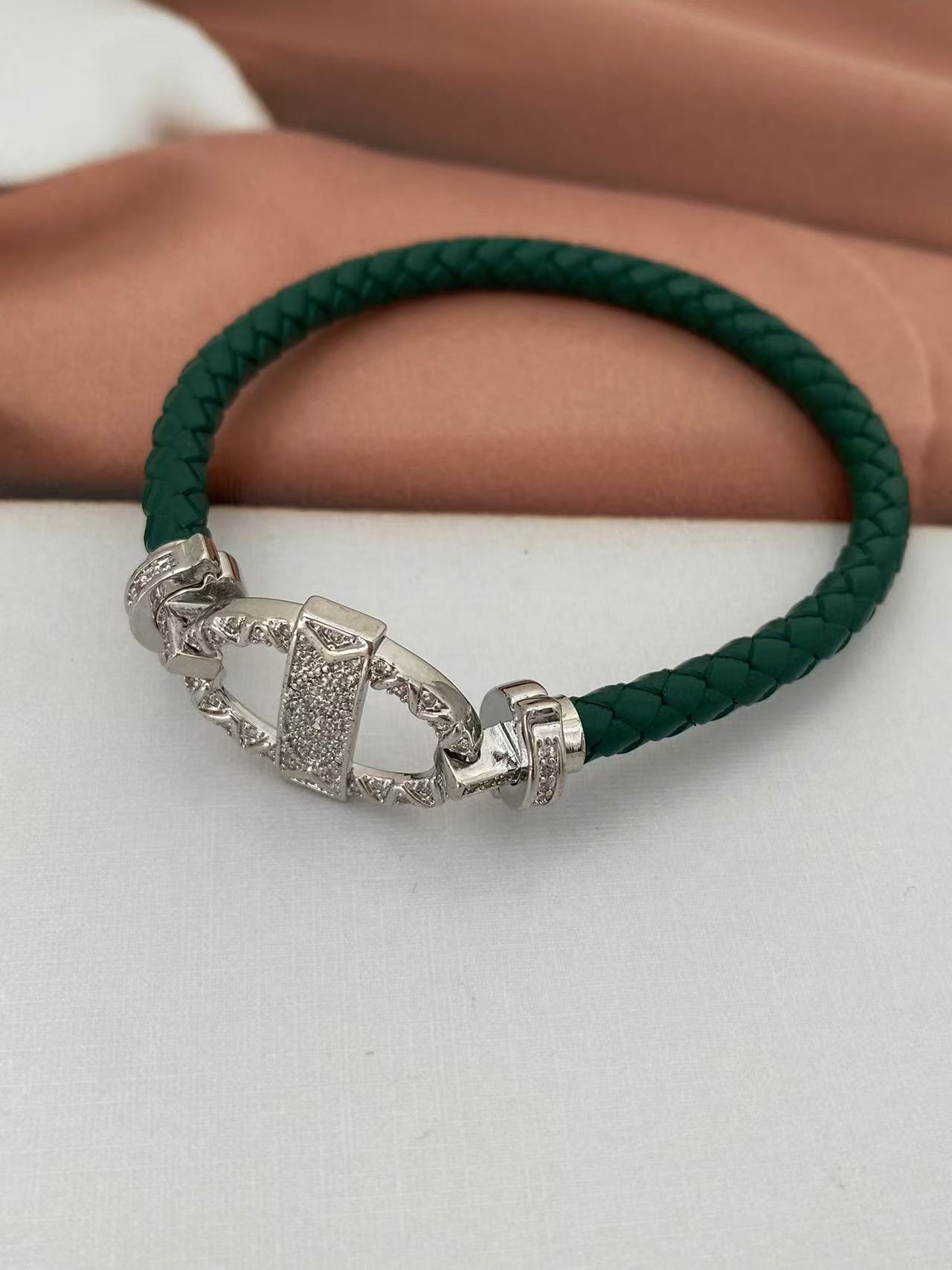 Vintage Style Classic Style Geometric Zircon Leather Rope Copper Woven Chain String Bracelets Wholesale display picture 8
