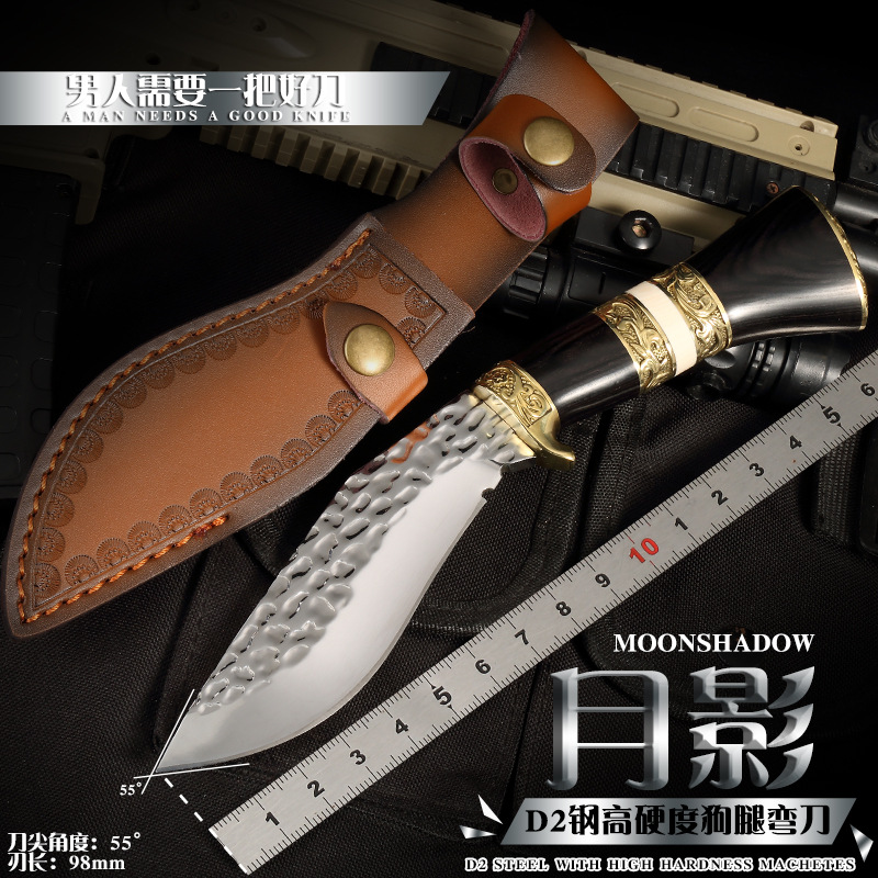电商热卖阳江厂家现货月影直刀锻打大马一体锋利耐用随身刀户外刀