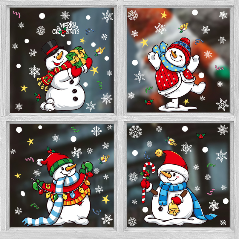 クリスマス装飾雪だるま雪花静電気貼りクリスマスパーティー装飾品キャンディー棒鈴ガラス貼り卸売り|undefined