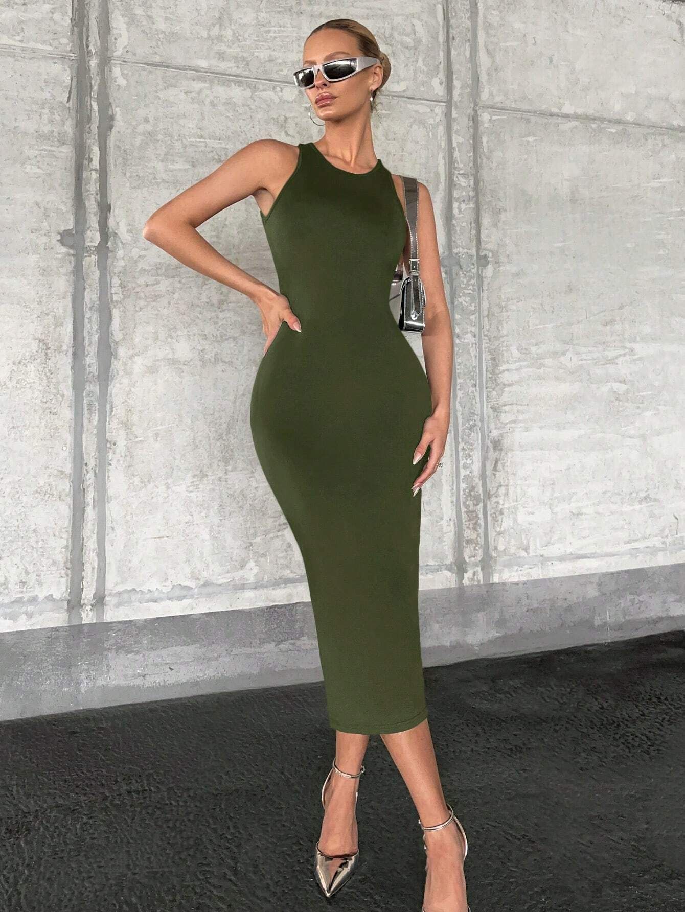 Vestido tipo chaleco ajustado de color liso para mujer, primavera y verano, sexy y con recortes