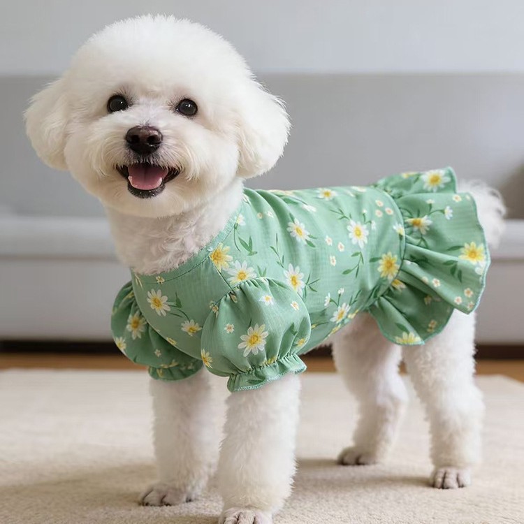 Ropa de mascotas Teddy Boomerang primavera y verano ins princesa delgada chaleco gatito 26 falda de burbujas de flores image 3