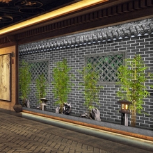 3d立體復古牆布屋檐壁紙中國風庭院外牆建築壁畫火鍋飯店裝修貼紙