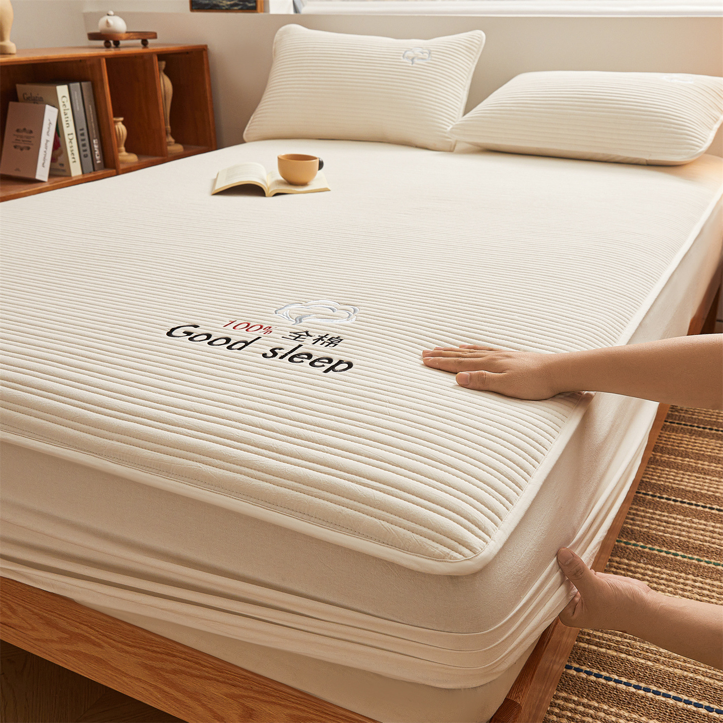 Class a Pure Cotton Fitted Sheet Cover Single Piece 100 Pure Cotton Bed Cover Quilted Thickeneded Simmons Mattress Protector Bed Bed Sheets Set