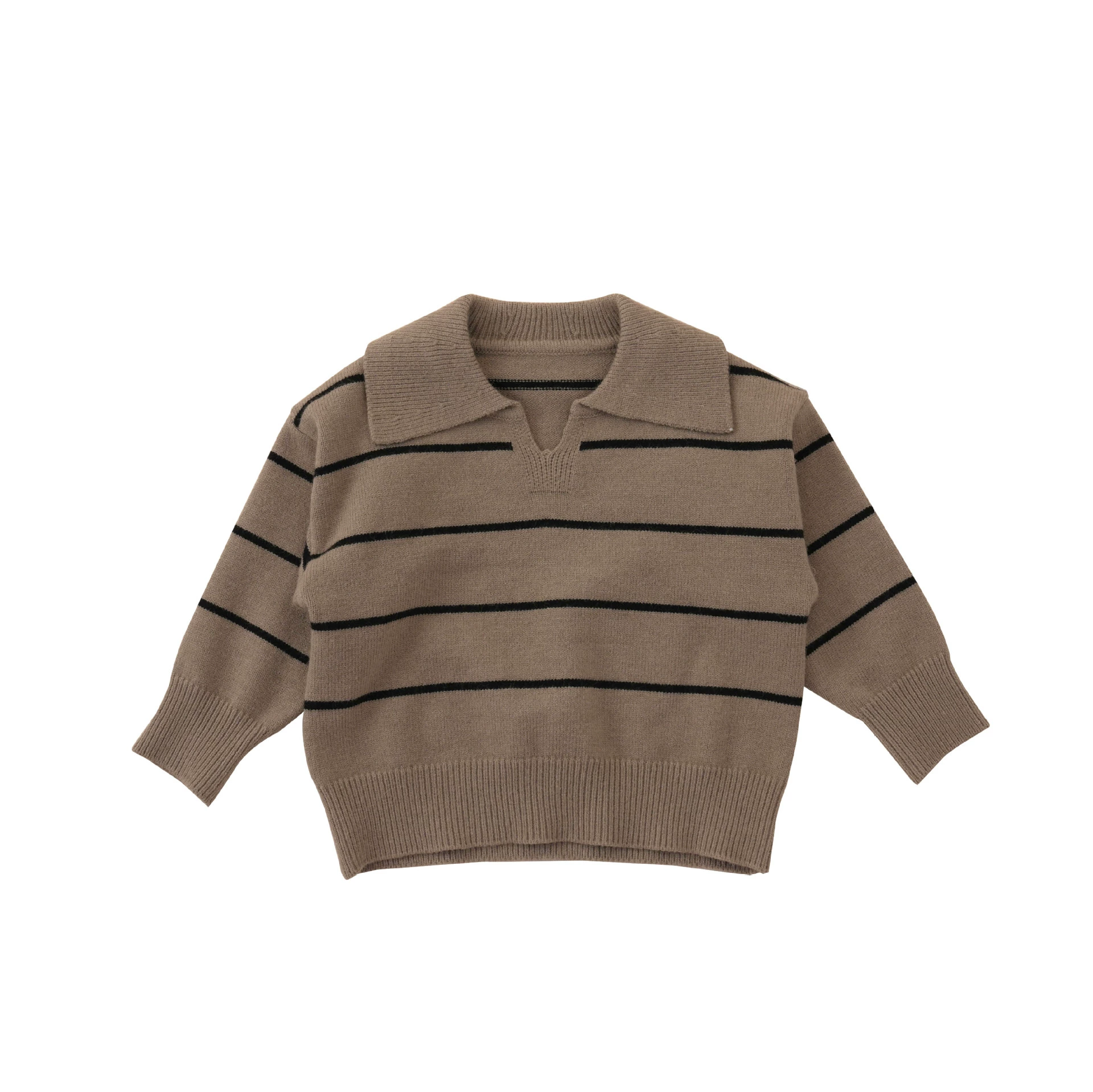 Children's knitted sweater, polo collar, Korean-western demi-season style, beige/chestnut, sizes 80–140 cm