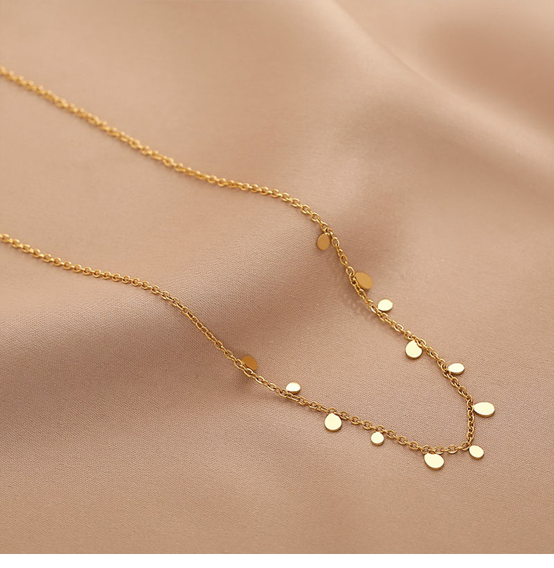 Daily Occasion Simple Style Round Square Water Droplets Titanium Steel Plating Necklace
