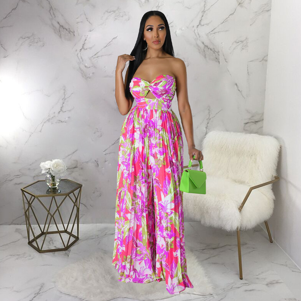 436g Weight Full Length Pants Length Polyester Fabric Type High Waist Waist Line Micro-Elastic Elasticity Women'S Daily Jumpsuit Streetwear Flower Full Length Printing Backless