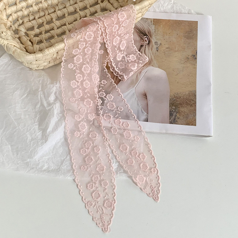 Pañuelo de seda estilo coreano de alta calidad flor blanca bordado encaje bufanda de seda cinturón decorativo mujer primavera y verano bufanda salvaje cinturón para el cabello