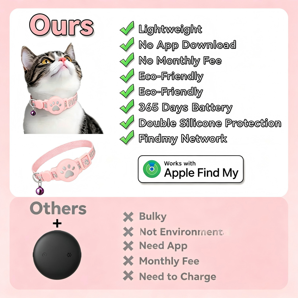 Pet Cat Positioning Collar Tracker Suitable for iOS Waterproof Apple Find My Reflective Collar