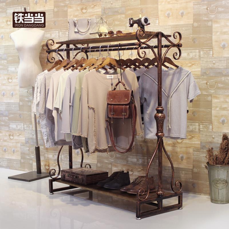 复古服装店双排中岛落地式衣架展示架 男女童装店铁艺货架其它