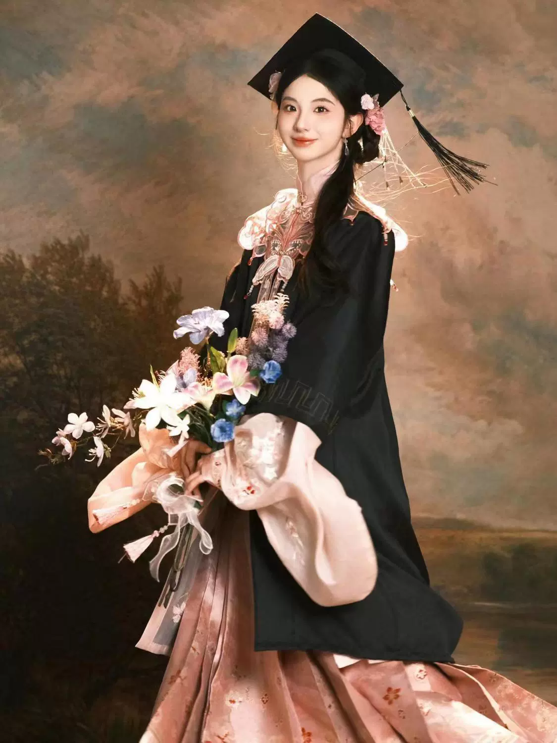 Новый выпускной комплект в китайском стиле с подсветкой Hanfu, выпускной костюм с облачными плечами, выпускной сезон, комплект для фотосъемки