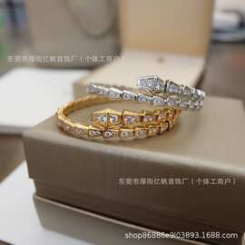 925银镶钻蛇形手镯开口弹性蛇头灵蛇手环时尚网红同款