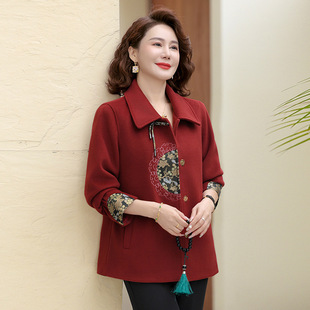 Middle-aged and old mother spring and autumn western style coat mid-length middle-aged and old women's fashion temperament lapel plus size top