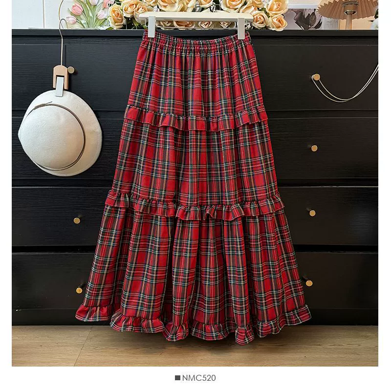 Новая ретро клетчатая юбка бюстгера свободная повседневная дикая юбка А-образной обтягивания талии