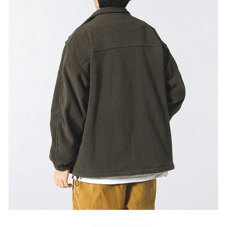 Herren-Fleecejacke mit Stehkragen, Reißverschluss und Sherpa-Futter (Schwarz/Grün/Khaki, M-3XL)_voghion.com